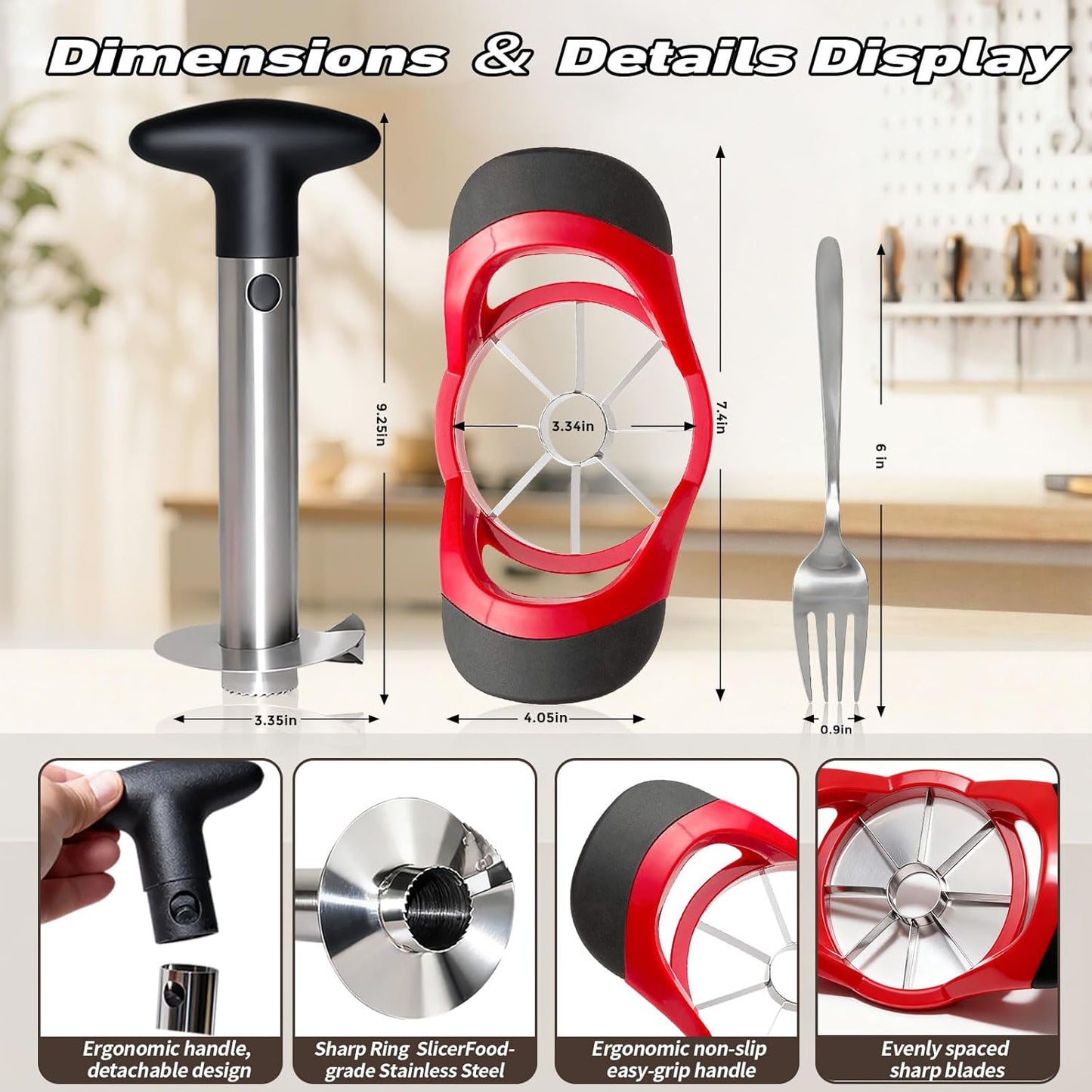 Pineapple Corer and Slicer,Stainless Steel Pineapple Corer,Reinforced Thicker Blade,with Apple Slicer Attachment,Pineapple Cutter Tool for Pineapple Rings & Diced Pineapple,Kitchen Tool