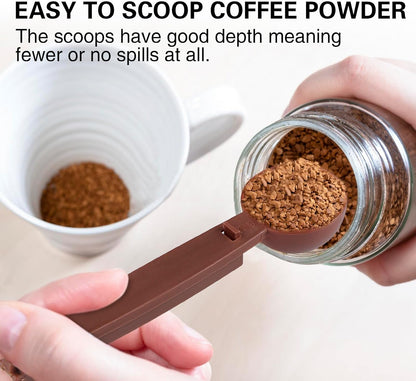 Coffee Scoops with Bag Clip,Coffee Scoops For Ground Coffee 2 Tbsp (30ml) Long Handle Tablespoon Measuring Spoons Multifunctional Plastic Scoops For Measuring Coffee,Drinks (4 Pack,Brown)