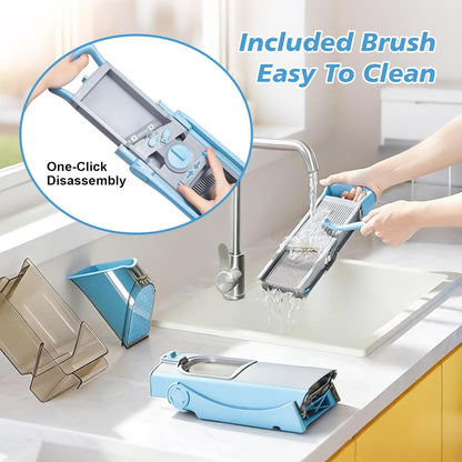 Upgraded Safety Vegetable Slicer and Chopper, Adjustable Vegetable and Food Processor, Potato and French Fry Cutter, No Blade Replacement Required, Kitchen Cutting Tool.