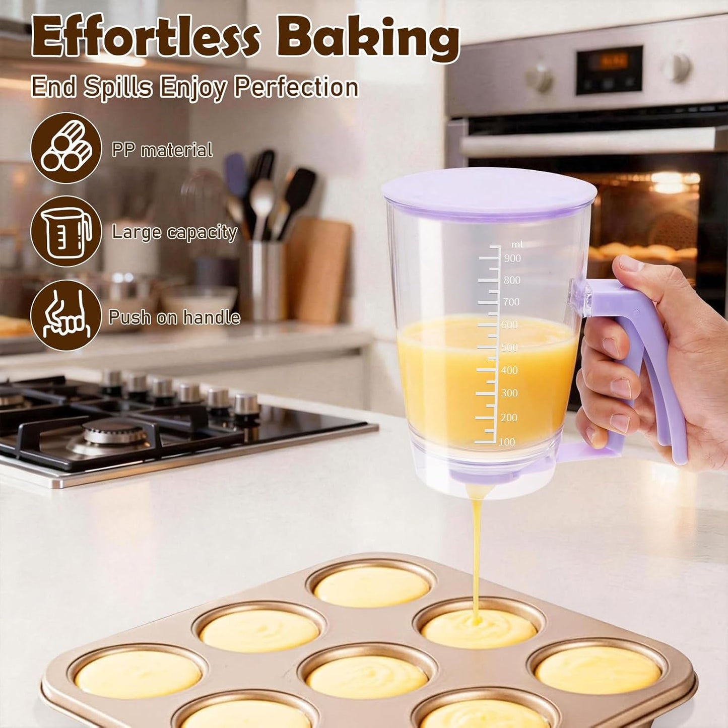 Pancake Batter Dispenser, Kitchen Must Have Tool for Pancakes, Cupcake, Waffle, Cupcake & Crepe, Batter Separator Maker with Measuring Label and Squeeze Handle, Baking Supplies for Griddle