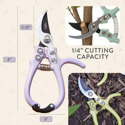 Modern Sprout Hand Pruners - Lightweight Pruning Shears W/Easy Lock- Gardening Scissors - Bypass Sharp Carbon Steel Blade - Rust Resistant - Garden Tools - Reusable Holster - Sage
