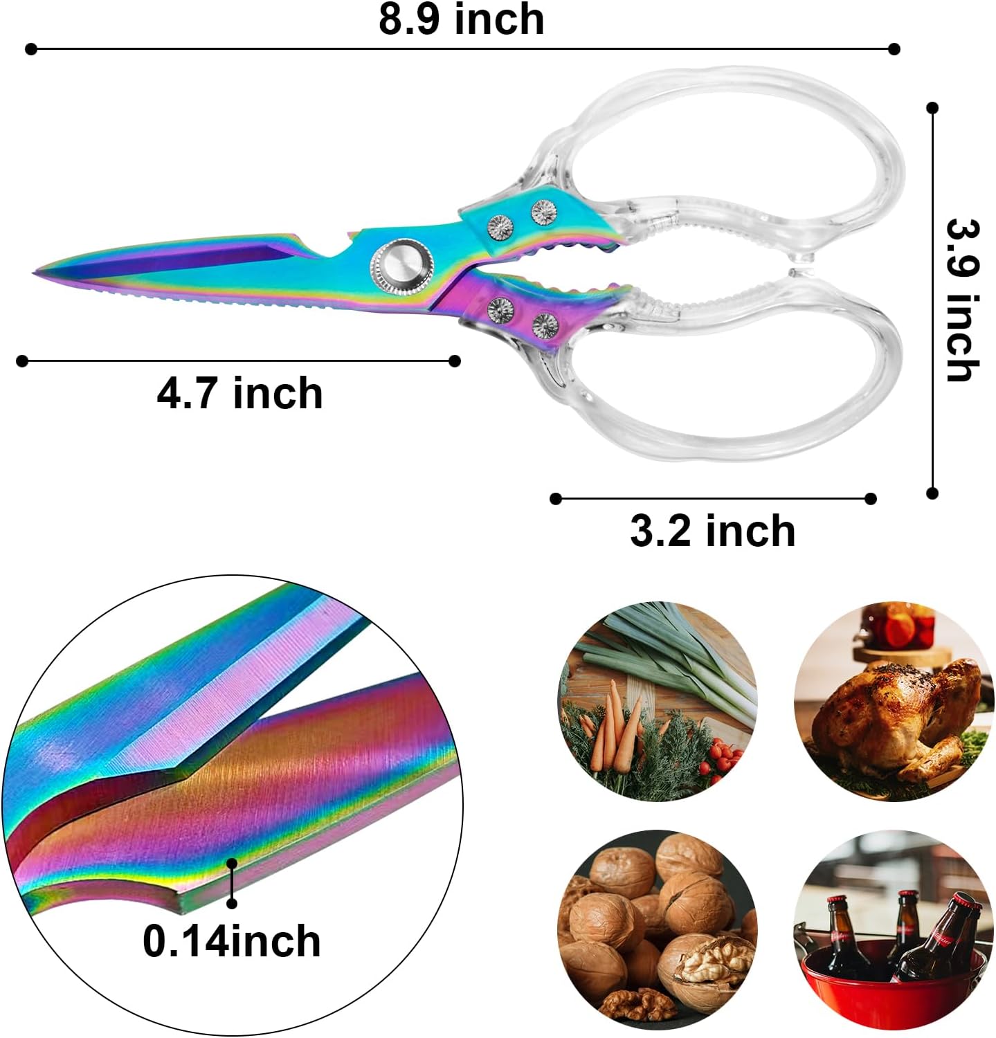 CGBE Kitchen Scissors, Multi-Purpose Kitchen Shears, Heavy Duty Dishwasher Safe Food Scissors for Chicken, Poultry, Fish, Meat & Herbs with Non-Slip Grips - Sliver