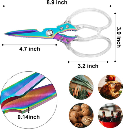 CGBE Kitchen Scissors, Multi-Purpose Kitchen Shears, Heavy Duty Dishwasher Safe Food Scissors for Chicken, Poultry, Fish, Meat & Herbs with Non-Slip Grips - Sliver