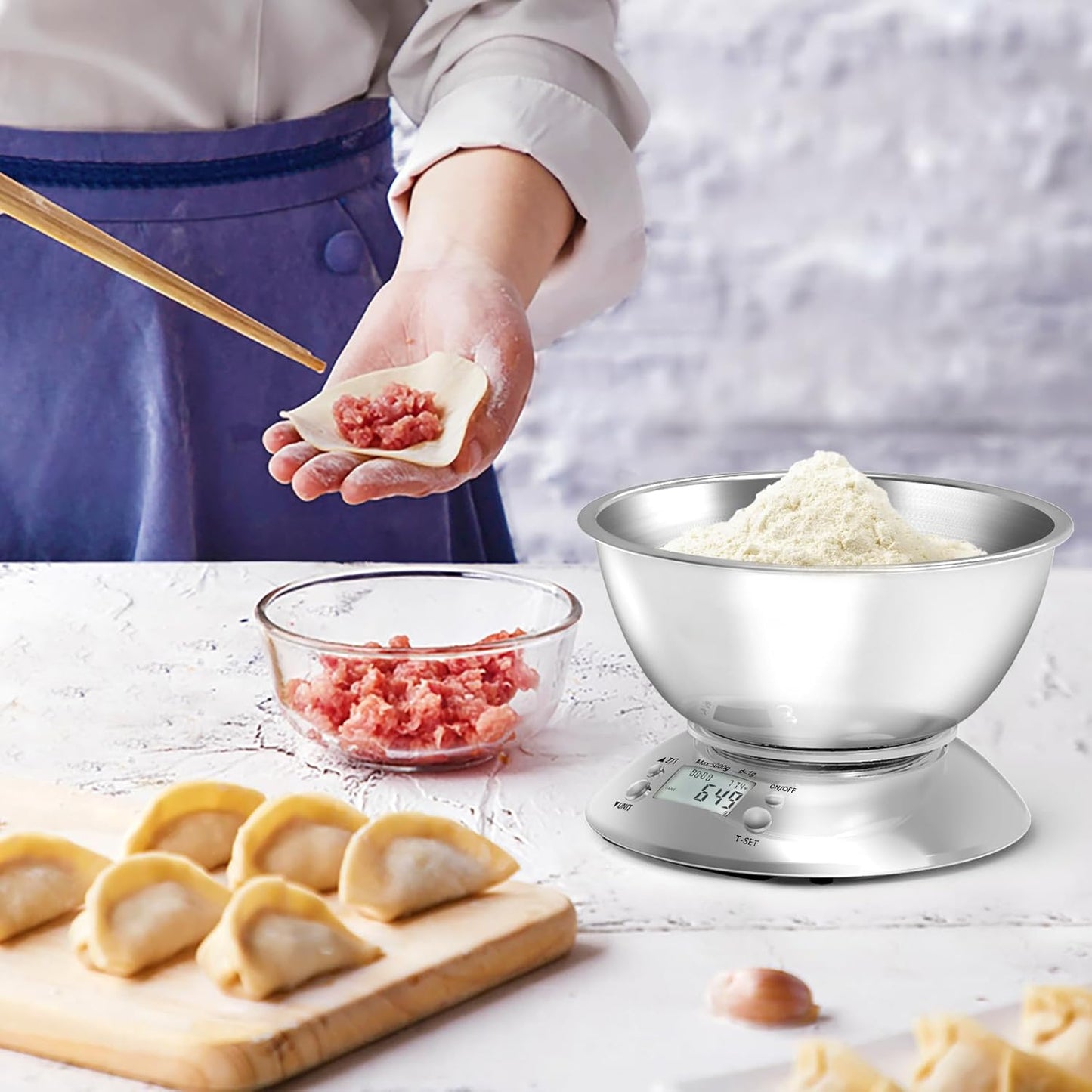 GRAM PRES Kitchen Food Scale Digital Weight Grams and Oz，Professional Stainless Steel Digital Kitchen Food Scale 11lb/0.1oz with Bowl for Weight Loss Dieting Baking Cooking