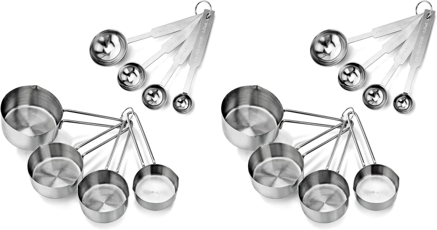 New Star Foodservice 42917 Stainless Steel Measuring Cups and Spoons Set, 8-Piece Metal Measuring Set for Baking, Cooking, Dry and Liquid Ingredients, Restaurant Grade, Silver