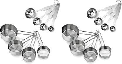 New Star Foodservice 42917 Stainless Steel Measuring Cups and Spoons Set, 8-Piece Metal Measuring Set for Baking, Cooking, Dry and Liquid Ingredients, Restaurant Grade, Silver