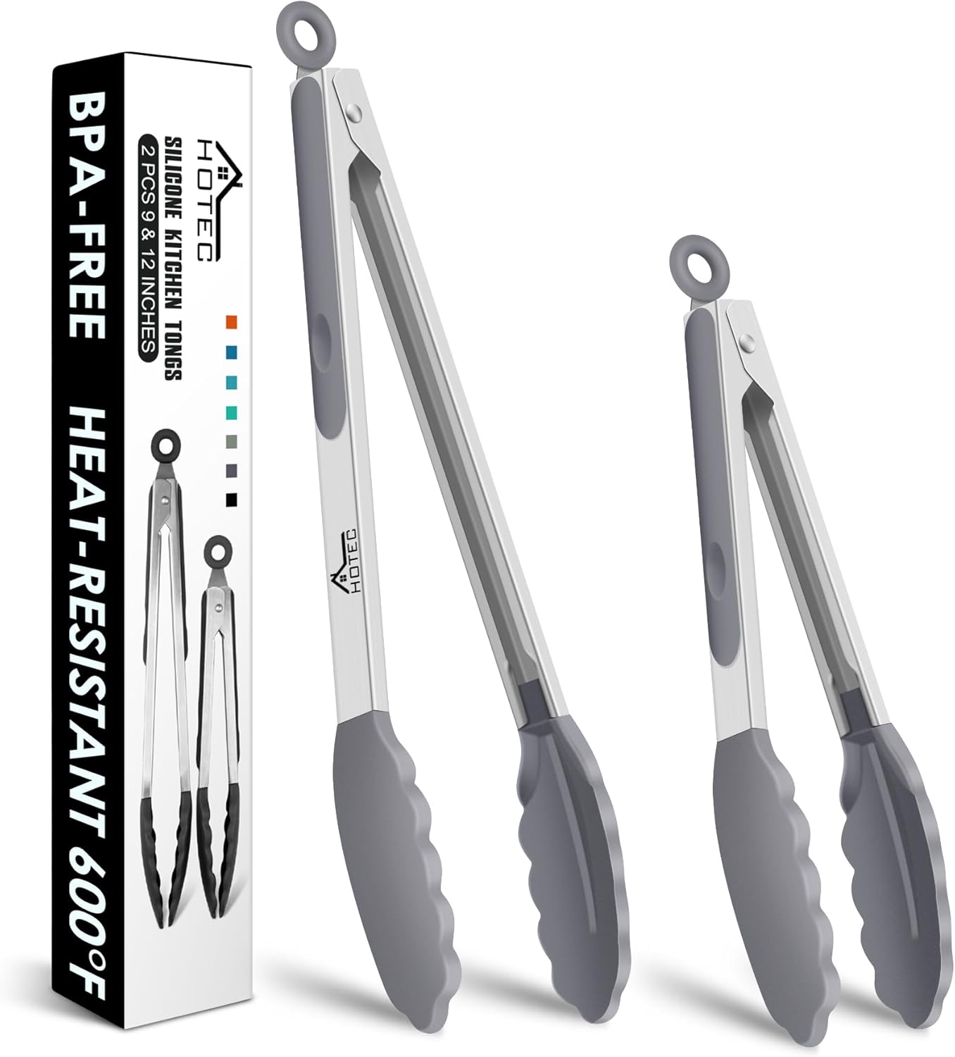 HOTEC Premium Stainless Steel Locking Kitchen Tongs with Silicon Tips, Set of 3-7", 9" and 12" (Gradient Blue)