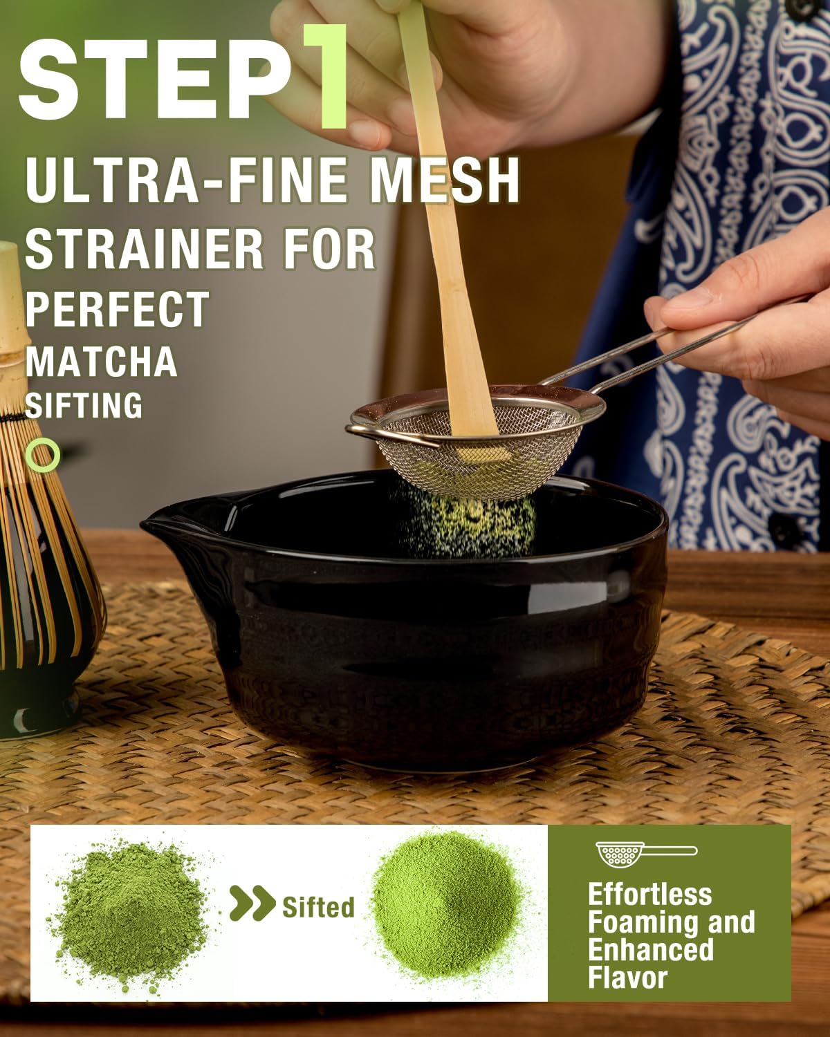 Matcha Whisk Set - 5PCS Matcha Set Includes 17OZ Chawan with Spout, Bamboo Chasen Whisk with Ceramic Holder, Matcha Scoop and Stainless Sifter, Matcha Kit for Ceremony, Gift for Matcha Lovers