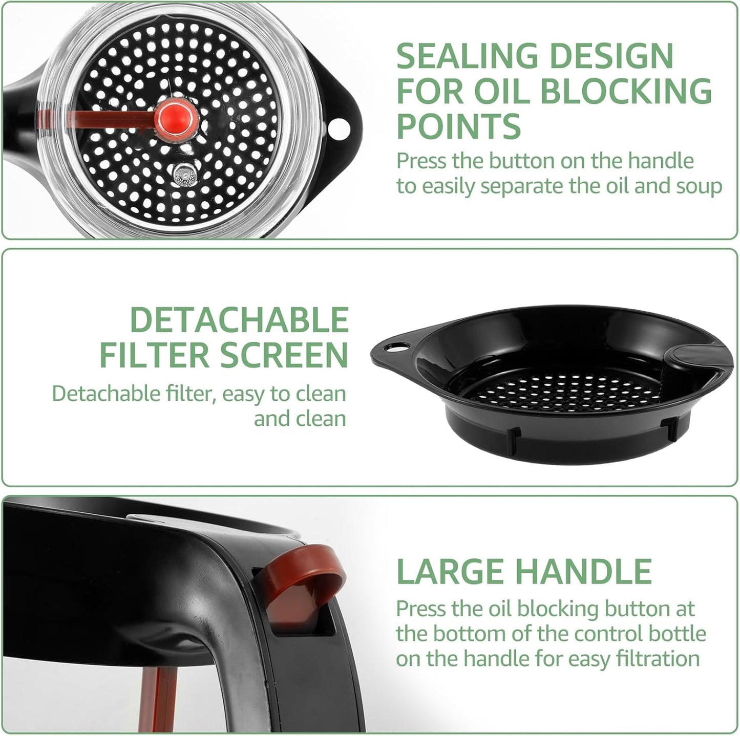 Fat Separator with Bottom Release and Oil Strainer Gravy Separator 4 Cups or 1000ml Fat Strainer Measuring Cup Plastic Soup Oil Separator Fat Skimmer for Gravy Sauces and Other Liquids Black