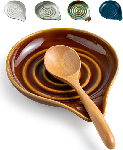 LAUCHUH Spoon Rest, Large Ceramic Spoon Holder for Kitchen Counter Spatula Rest Heat-Resistant Spoon Rest for Stove Top Cooking Utensil Holder, Farmhouse Kitchen Décor for Father's Day, Cream, 5 Inch