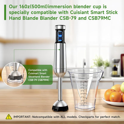 Blender Measuring Cup, 16 oz, Immersion Blender Cup, Compatible with Cuisinart Hand Blender, for Sauce Smoothies Egg Mixture Etc, (Plastic material, height 5.2in, capacity 16 oz,500ml).