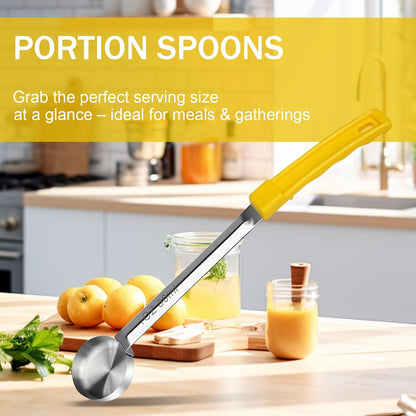 1 Ounce Solid Stainless Steel Portion Control Ladle Spoon - 2Pcs Pizza Sauce Serving Spoons Portion Ladle for Sauces, Perfect for Weight Watchers, Buffets, Parties