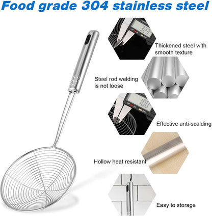 Steel Spider Strainer Skimmer Ladle, Spoon Spider Skimmers Kitchen Gadgets Wire Pasta Strainer for Kitchen Cooking and Frying