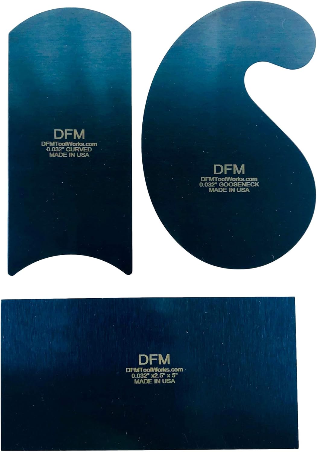 DFM Tool Works Blue Curved Cabinet Scraper Cards - Cabinet Scraper for Woodworking, Card Scraper Tool for Precision and Fine Finishes - Ideal Tool for Woodworking Projects - Made in USA (Set of 3)
