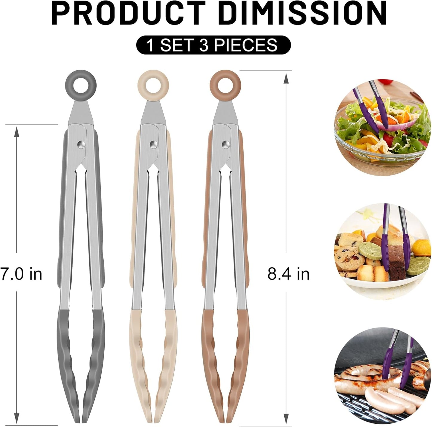 Hotec Silicone Kitchen Tongs for Cooking 9-Inch Serving Tongs with Silicone Tips, Set of 3 (Gradient Blue)