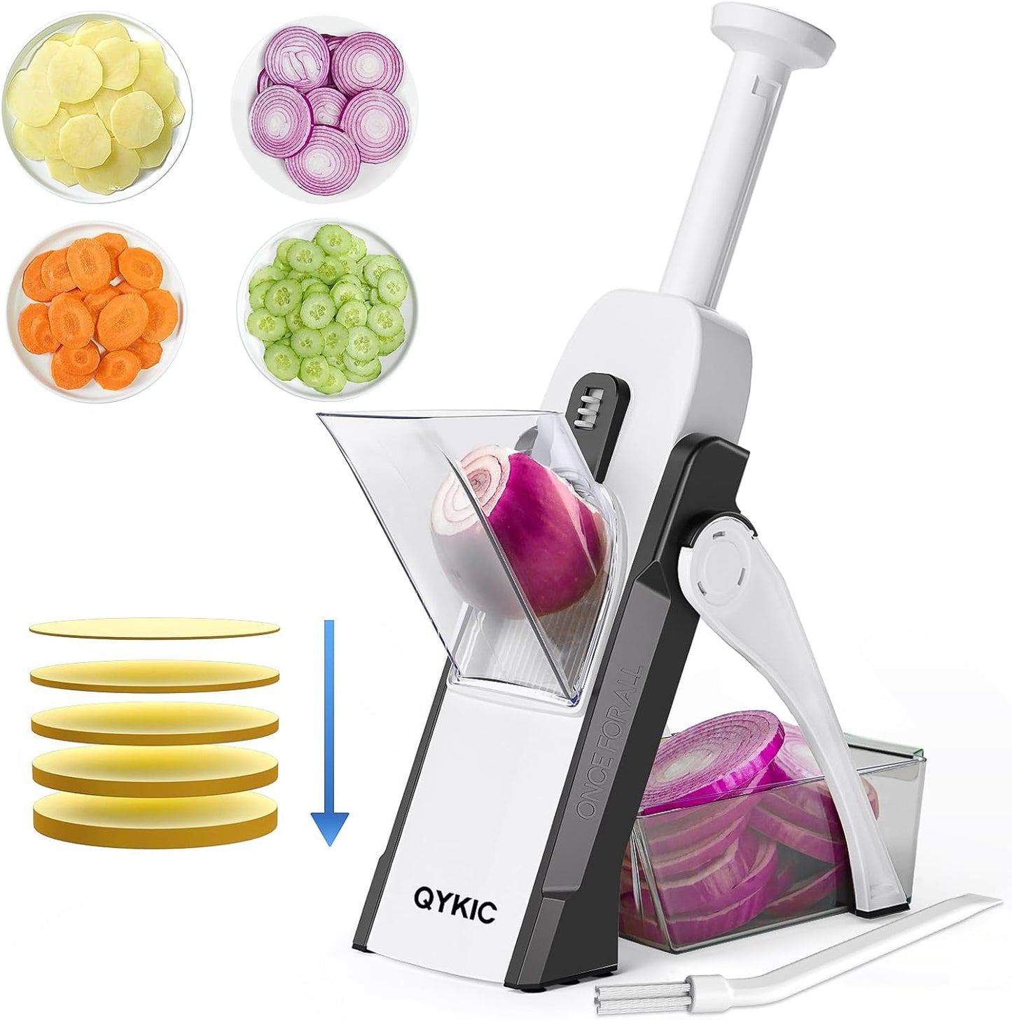 QYKIC Safe Mandoline Slicer 5 in 1 Vegetable Chopper Food Potato Cutter, Strips Julienne Dicer Adjustable Thickness 0.1-8 mm Kitchen Chopping Artifact Fast Meal Prep