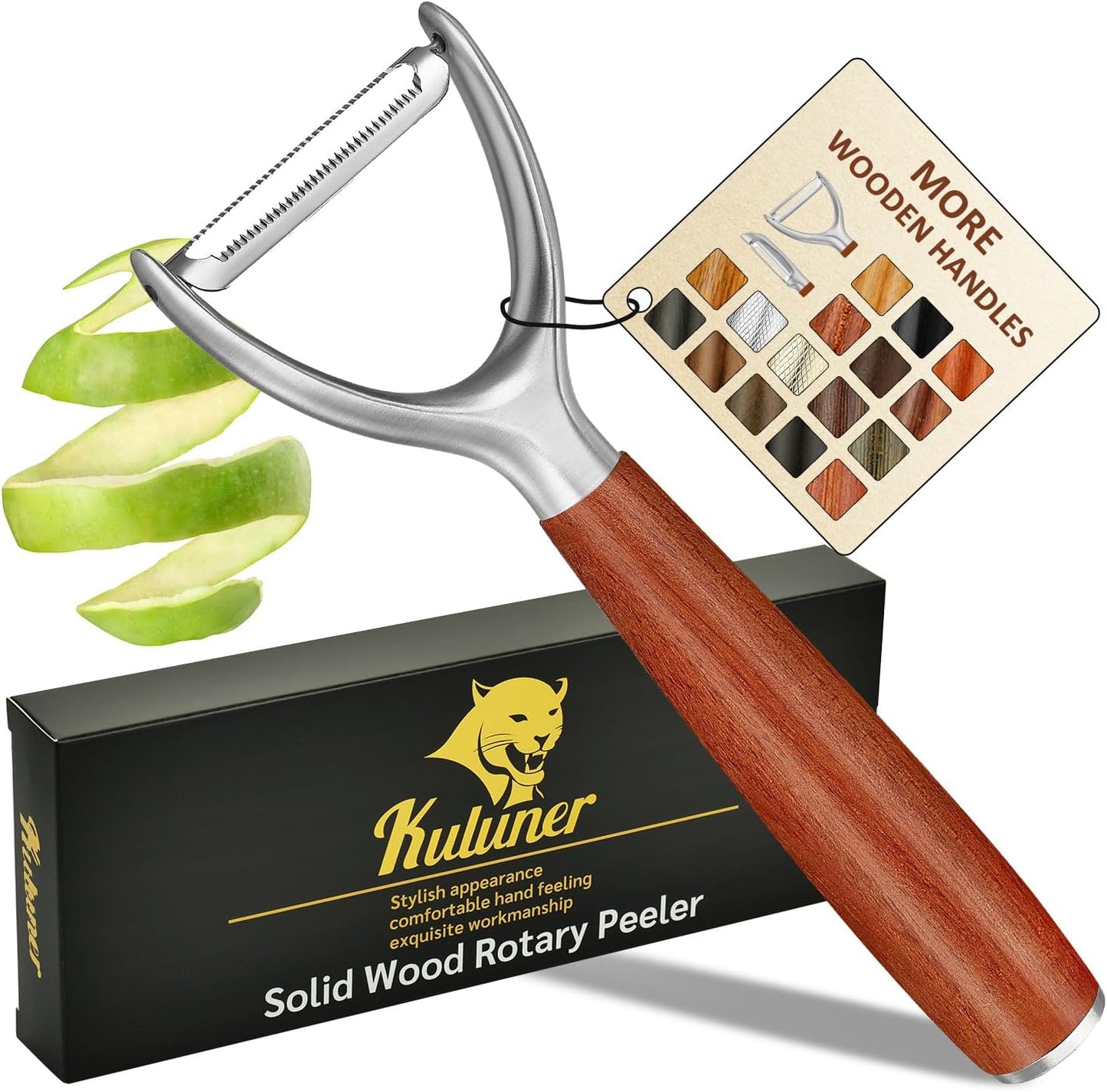 Serrated Blade Premium I Type 304 Stainless Steel Multifunctional Kitchen Peeler Real Wood Handle Ultra Sharp Blade Vegetable Potato Apple（Agarwood）