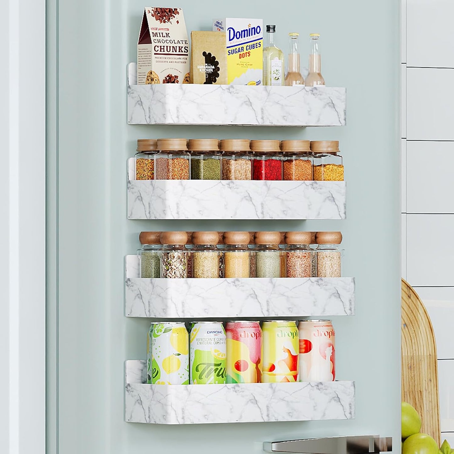 Mystozer Magnetic Spice Rack for Refrigerator, Kitchen Organizer and Storage Shelf, Black (4 Pack)…