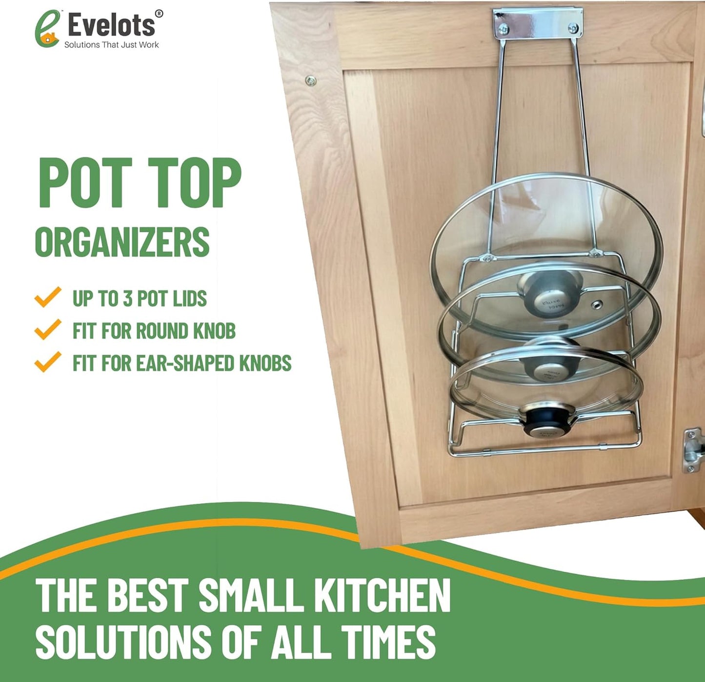 Evelots 6 Pot Lid Organizer for Cabinet Door or Pantry Wall - Closet Door Pots and Pans Lids Holder - Glass or Metal Pan Covers Cabinet Organizer Kitchen Storage - White 6 Tier Lid Rack