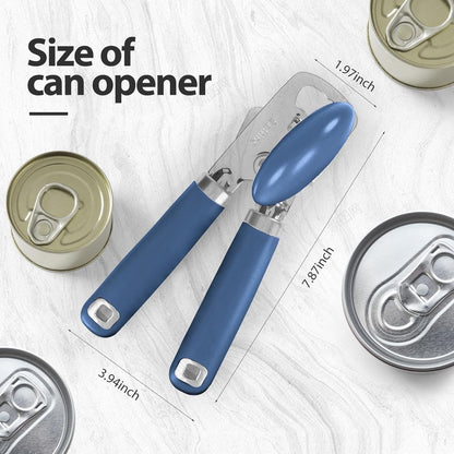 Safring Can Opener Manual, Heavy Duty Stainless Steel Smooth Edge Can Openers With Soft Touch Handle, Oversized Handheld Easy Turn Knob, Multi-Function Bottle Opener, Black