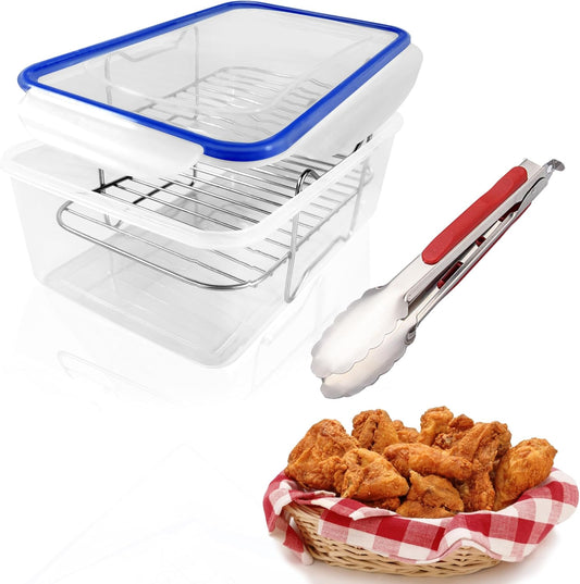 Batter Bowl, Breading Bowl with Lid Flour Shaker for Seasoning Fried Chicken, Fish, Shrimp, Just Flip (Blue)