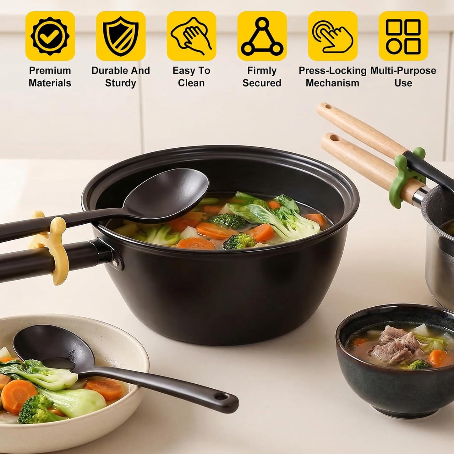 3Pcs Silicone Pot Handle Spatula Rack - Multifunctional Kitchen Lid & Spoon Holder, Non-Slip Stove Organizer with Steam Release, Heat-Resistant Utensil Clip for Cooking Accessories