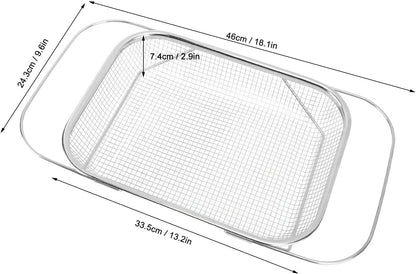 JTLB Over The Sink Colander Strainer Basket Stainless Steel for Kitchen Sink with Handles Fine Mesh Expandable Kitchen Essentials Rectangle (Gold)