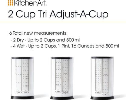 KitchenArt 1 Cup Tri Adjust A-Cup, and 2 Cup Tri Adjust A-Cup, Easy Pour Measuring Cup Set