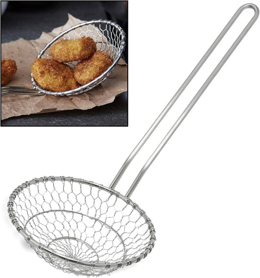 Hicook Stainless Steel Kitchen Spider Strainer Skimmer Ladle Food Dumpling Noodle Strainer for Pasta Spaghetti Noodles and Frying, 7 inches