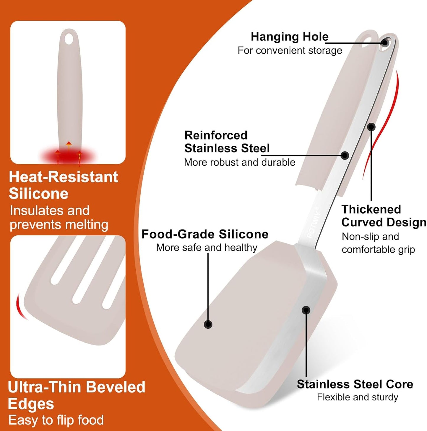 2 Pack Silicone Spatula Set, 600°F Heat Resistant Kitchen Spatula, BPA Free Solid & Slotted Turner, Flexible Cooking Utensils for Non Stick Frying Pan, Flipper for Eggs and Pancakes (Black)