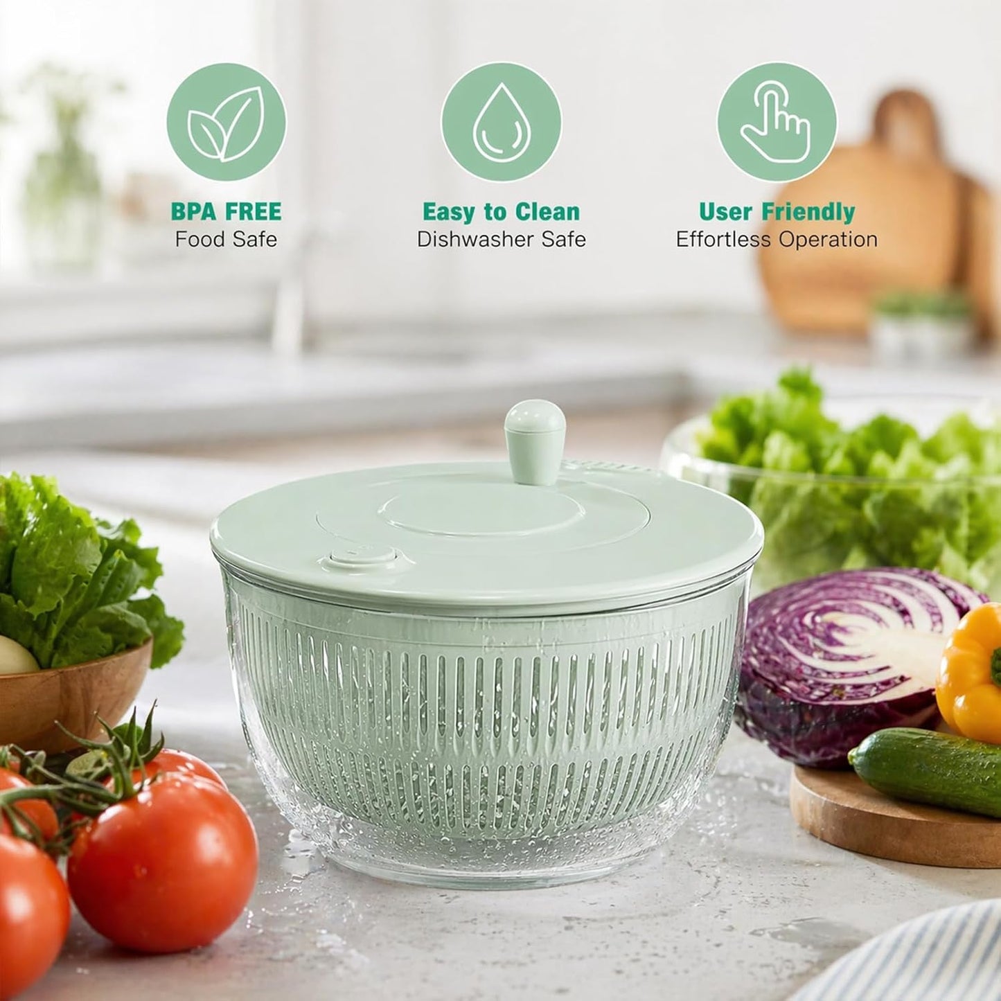Large Capacity Multi-function Salad Spinner, 6-in-1 Salad Spinner & Vegetable Chopper, Vegetables Fruits Washing Bowl, With 5 Blade Slicer Egg Yolk Strainer Shredder (Transparent Version A)