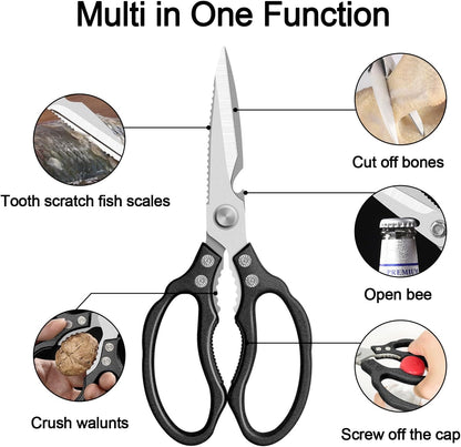 CGBE Kitchen Scissors, Multi-Purpose Kitchen Shears, Heavy Duty Dishwasher Safe Food Scissors for Chicken, Poultry, Fish, Meat & Herbs with Non-Slip Grips - Sliver