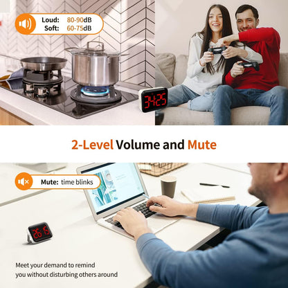 VOCOO Magnetic Kitchen Timer for Cooking with Count Up Countdown, Digital Timer Battery Powered with Large Display, 2 Brightness and Volume Levels for Classroom, Teacher, Kids (Red)