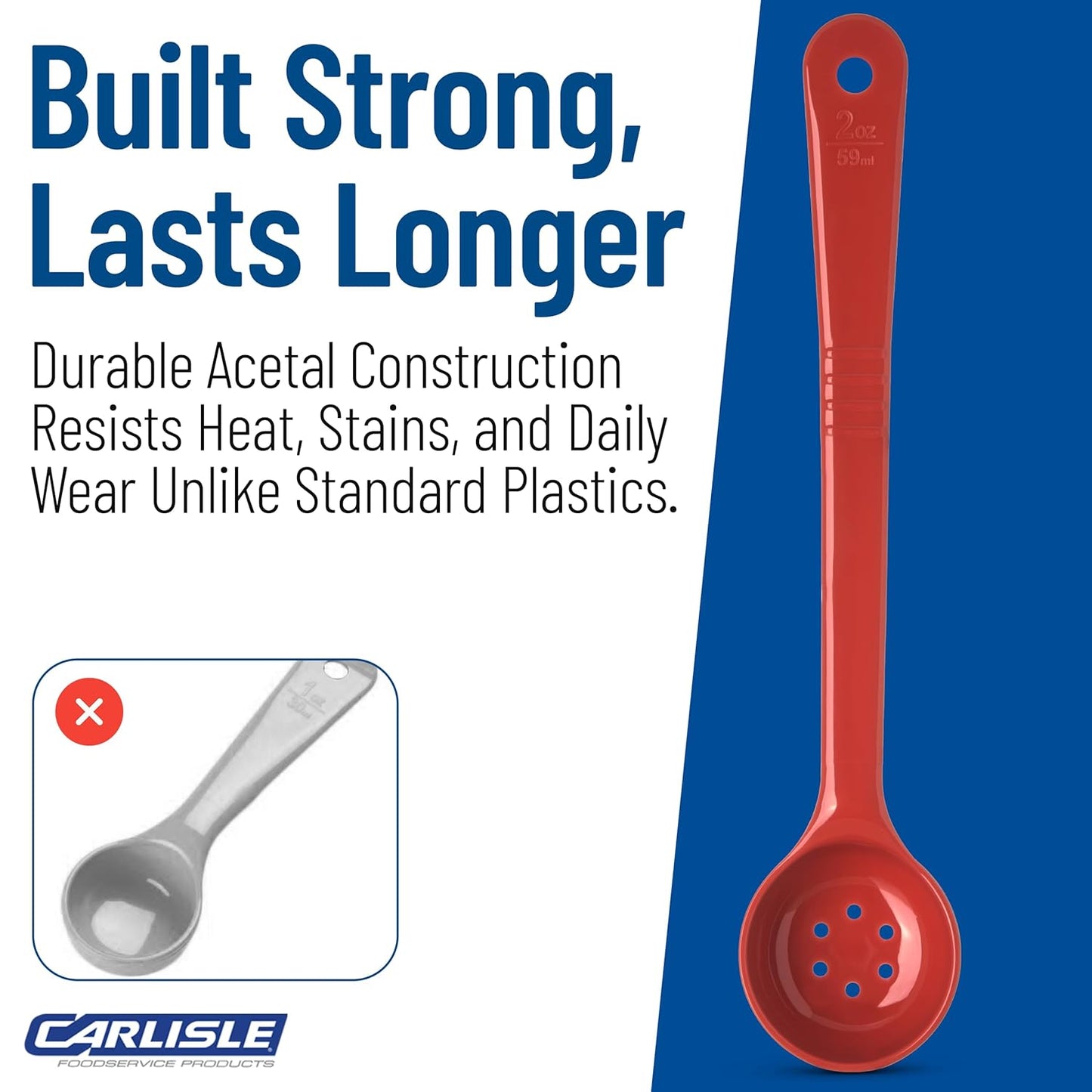 Carlisle FoodService Products 399214 Solid Long Handle Portion Control Spoon, 8 oz, Blue