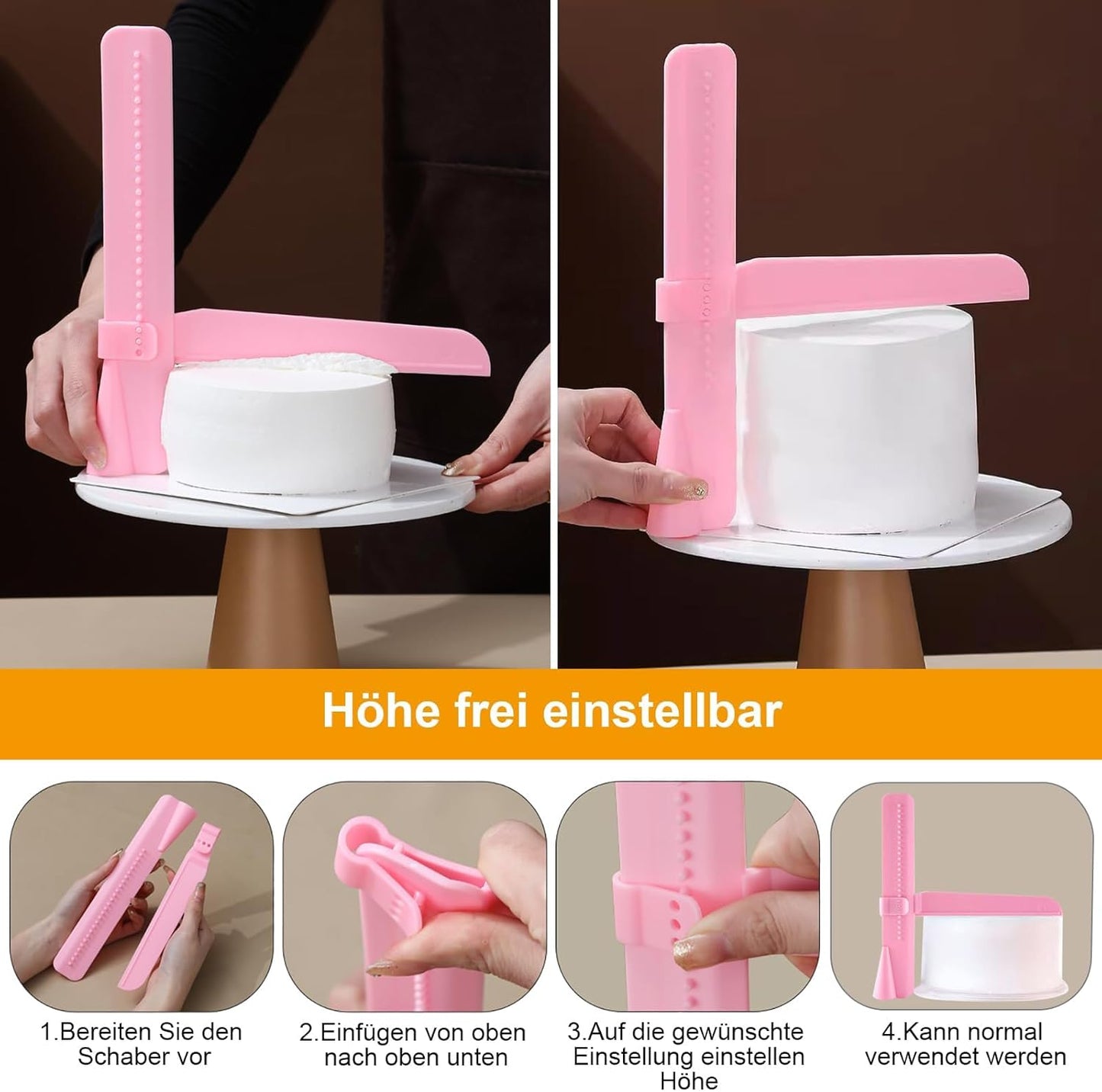 12 Pcs Adjustable Cake Smoother Set, Plastic Cake Decorating Tools Comb and Dough Scrapers for Baking Pastries (Pink)