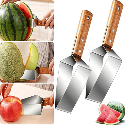 2026 New Fruit Cutter and Watermelon Slicer, Heavy Duty Triangle Watermelon Cutter with Solid Wood Handle, Multi-Fruit Slicer for Cantaloupe, Honeydew, Essential Kitchen Gadget for BBQ (1)