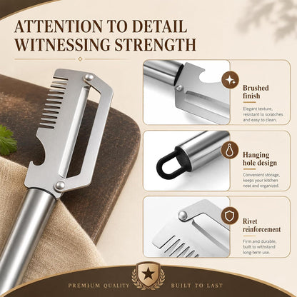 Multifunctional Vegetable Peeler 2-Pack, 3-in-1 Kitchen Peeler with Julienne Grater & Bottle Opener, Durable Stainless Steel Handle for Potato, Carrot, Apple (B)