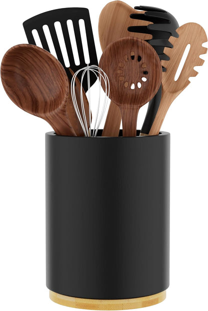 Utensil Holder, Acacia Wood Kitchen Utensil Holder for Countertop, 360°Rotating Cooking Utensil Crock for Kitchen Counter, 7.2" Large Utensil Organizer for Spatula