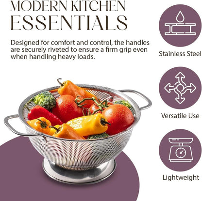 Bellemain Colander for Kitchen – 5 Qt Stainless Steel Strainer with Handle - 18/8 Pasta Strainer Bowl for Pasta, Spaghetti, Vegetables, Fruit, and Pot Draining - Stainless Steel Colander