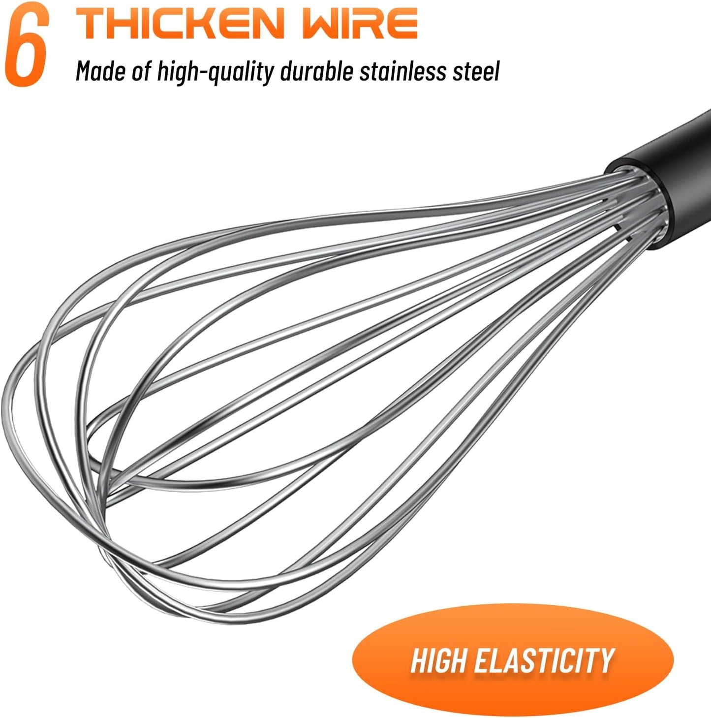 NileHome Silicone Whisk Set 8" 10" 12" Kitchen Whisk Kitchen Wisk Wire Whisks for Cooking, Whisking, Blending, Beating, Stirring-Black 3 Pack