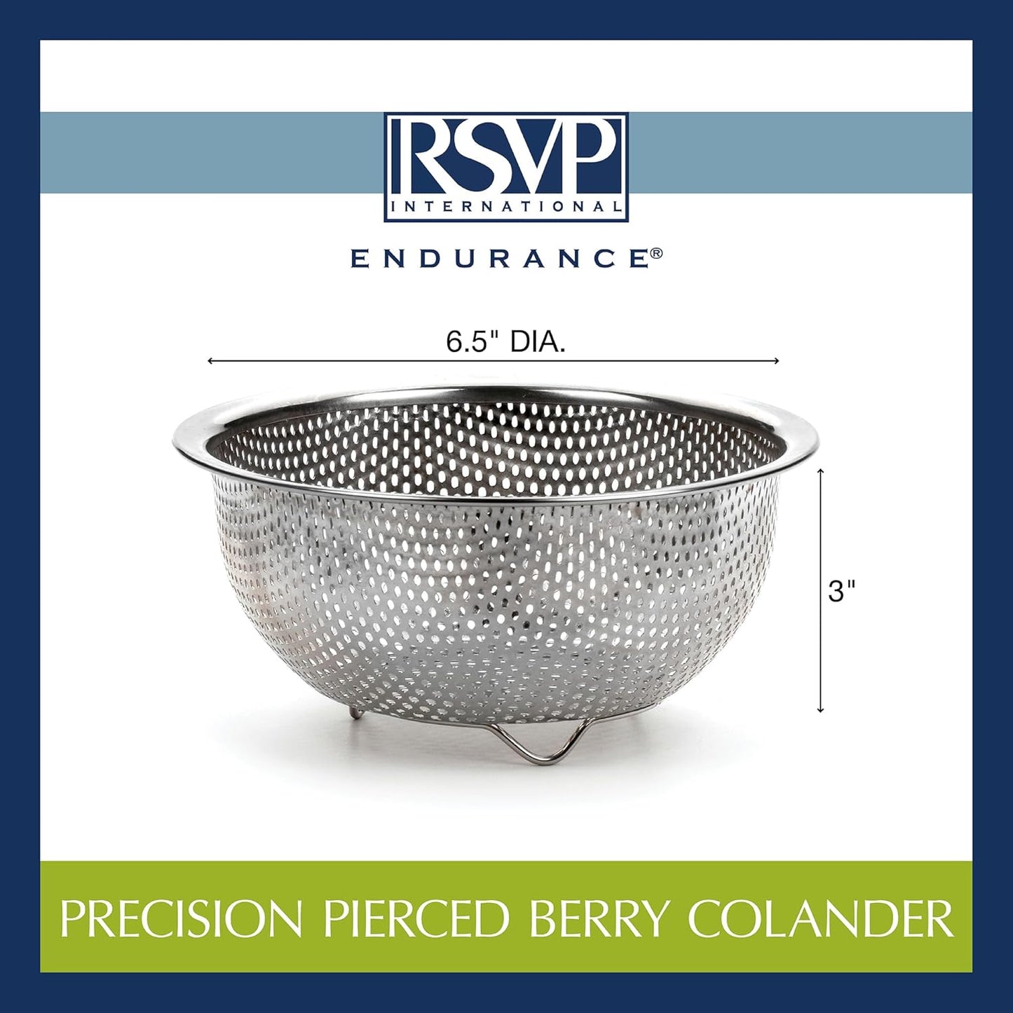RSVP International Endurance Kitchen Collection Colander Strainer, Mini, Pierced Stainless Steel