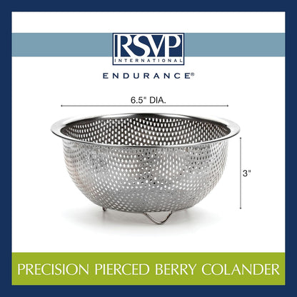 RSVP International Endurance Kitchen Collection Colander Strainer, Mini, Pierced Stainless Steel