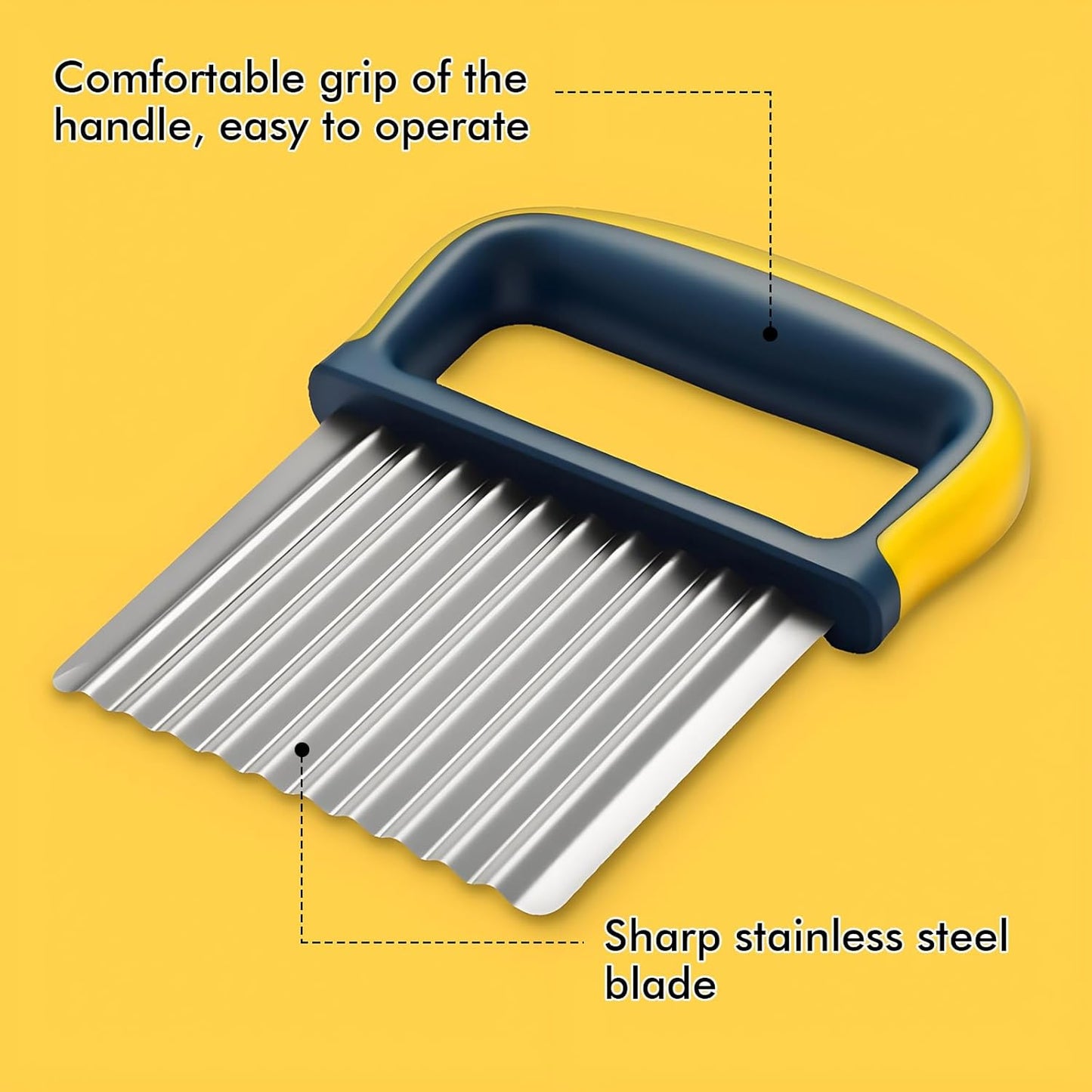 2 Pack Crinkle Cutter Set - French Fry Cutter for Potatoes, Premium Stainless Steel Potato Slicer, Safe Wavy Veggie Slicer with Blade Cover, Space-Saving Crinkle Knife