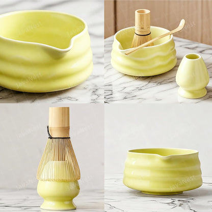 Matcha Whisk Set, 6-Piece Matcha Making Kit, Macha Tea Set, (Chasen Holder), Ceramic Whisk Holder, Matcha Starter Sifter, Bamboo Scoop, Spoon Japanese Tea Tools For Ceremony Gift (Green)