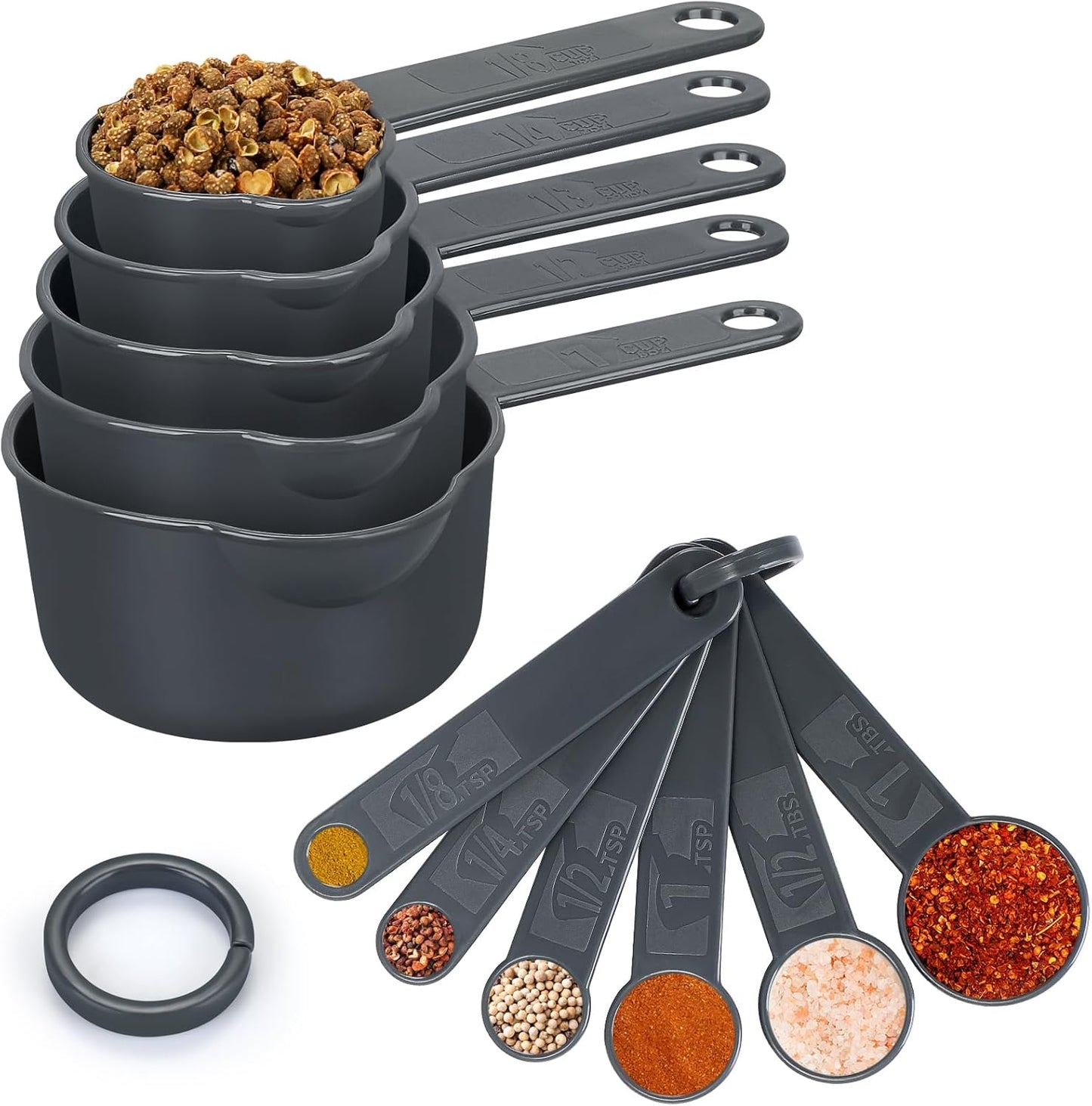 Accmor Measuring Cups & Spoons Set, Plastic Cooking Baking Tools Measuring Spoons Cups, 11 Piece Different Capacities Tablespoons Kitchen Gadgets Nesting Measure Sets for Dry Liquid Ingredients