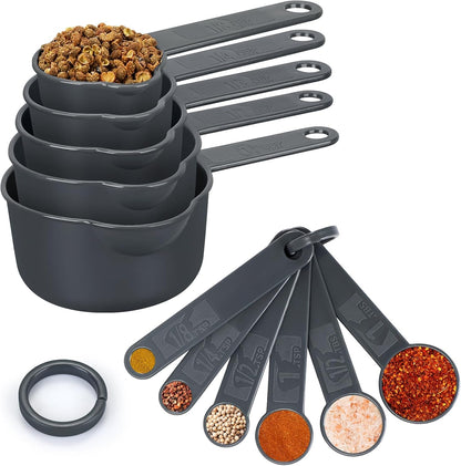 Accmor Measuring Cups & Spoons Set, Plastic Cooking Baking Tools Measuring Spoons Cups, 11 Piece Different Capacities Tablespoons Kitchen Gadgets Nesting Measure Sets for Dry Liquid Ingredients