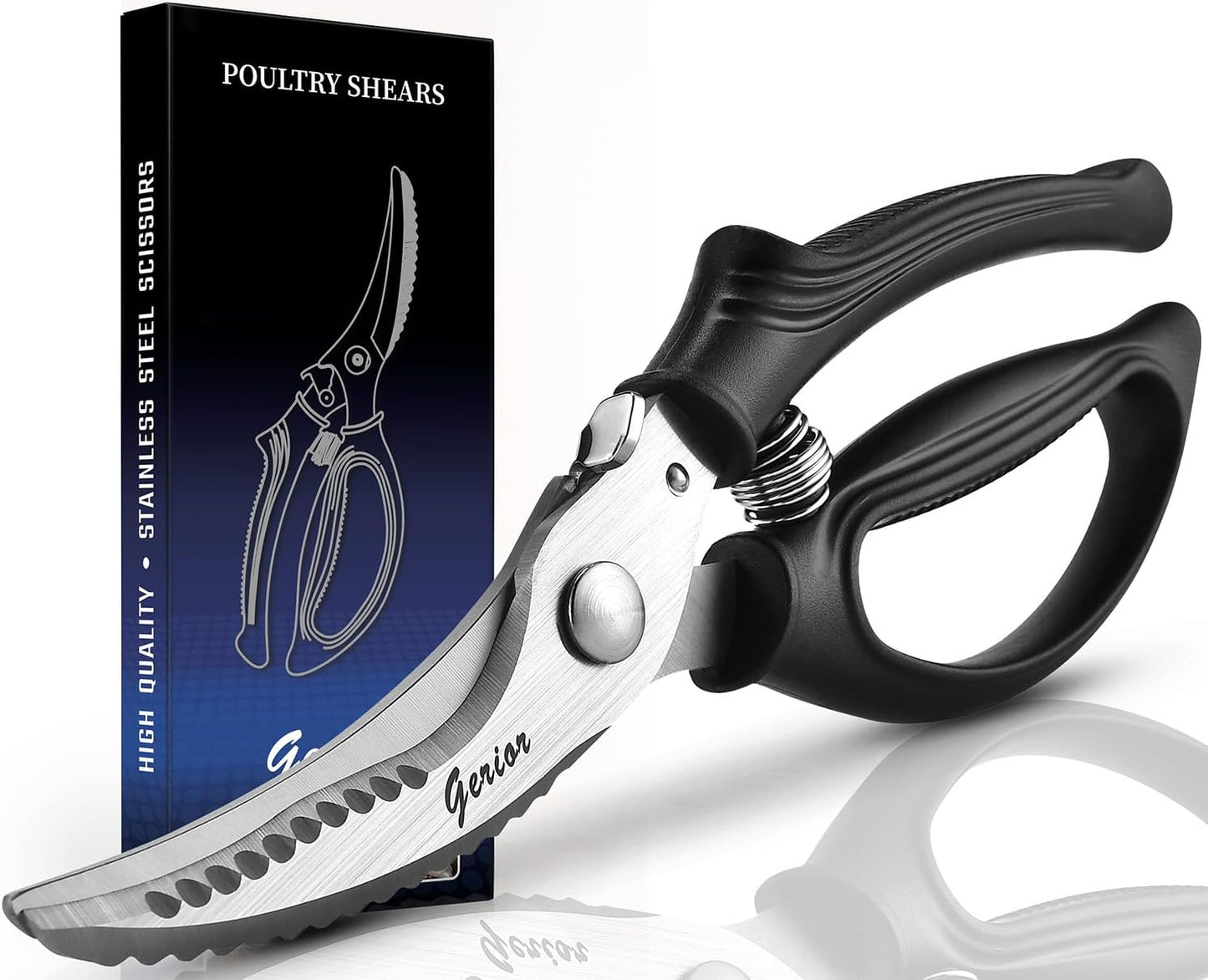 Heavy Duty Poultry Shears - Kitchen Scissors for Cutting Chicken, Poultry, Game, Meat - Chopping Vegetable - Spring Loaded - Red