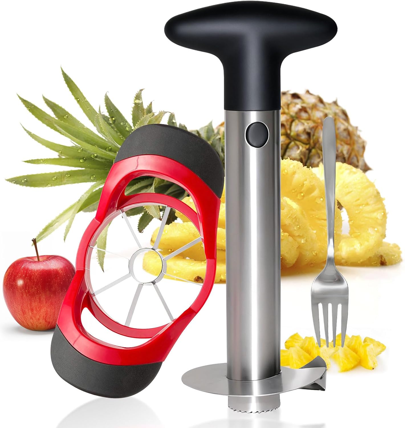 Pineapple Corer and Slicer,Stainless Steel Pineapple Corer,Reinforced Thicker Blade,with Apple Slicer Attachment,Pineapple Cutter Tool for Pineapple Rings & Diced Pineapple,Kitchen Tool