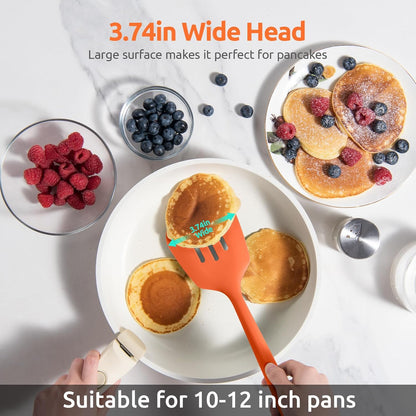600ºF Heat Resistant Slotted Turner: U-Taste 13.6in Silicone Kitchen Spatula Flipper, 3.74in Wide Food Grade Flexible Thin Rubber Cooking Utensil for Egg, Pancake, Cookie in Nonstick Cookware (Red)