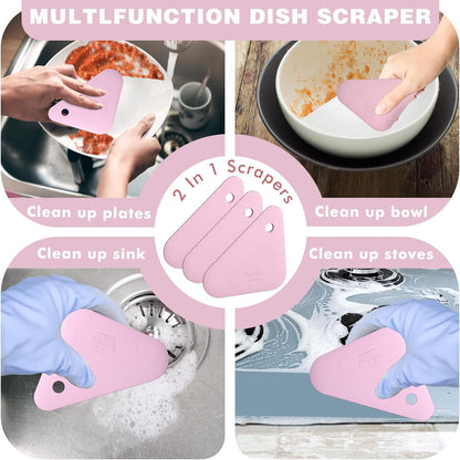 Food Scraper, 2-in-1 Pot and Pan Dish Scraper, Nylon and Silicone, Kitchen Scraper Tools for Cast Iron Skillets, Cookware, Dishes, Pans and Pots, Heat Resistant, Set of 3 - Blue